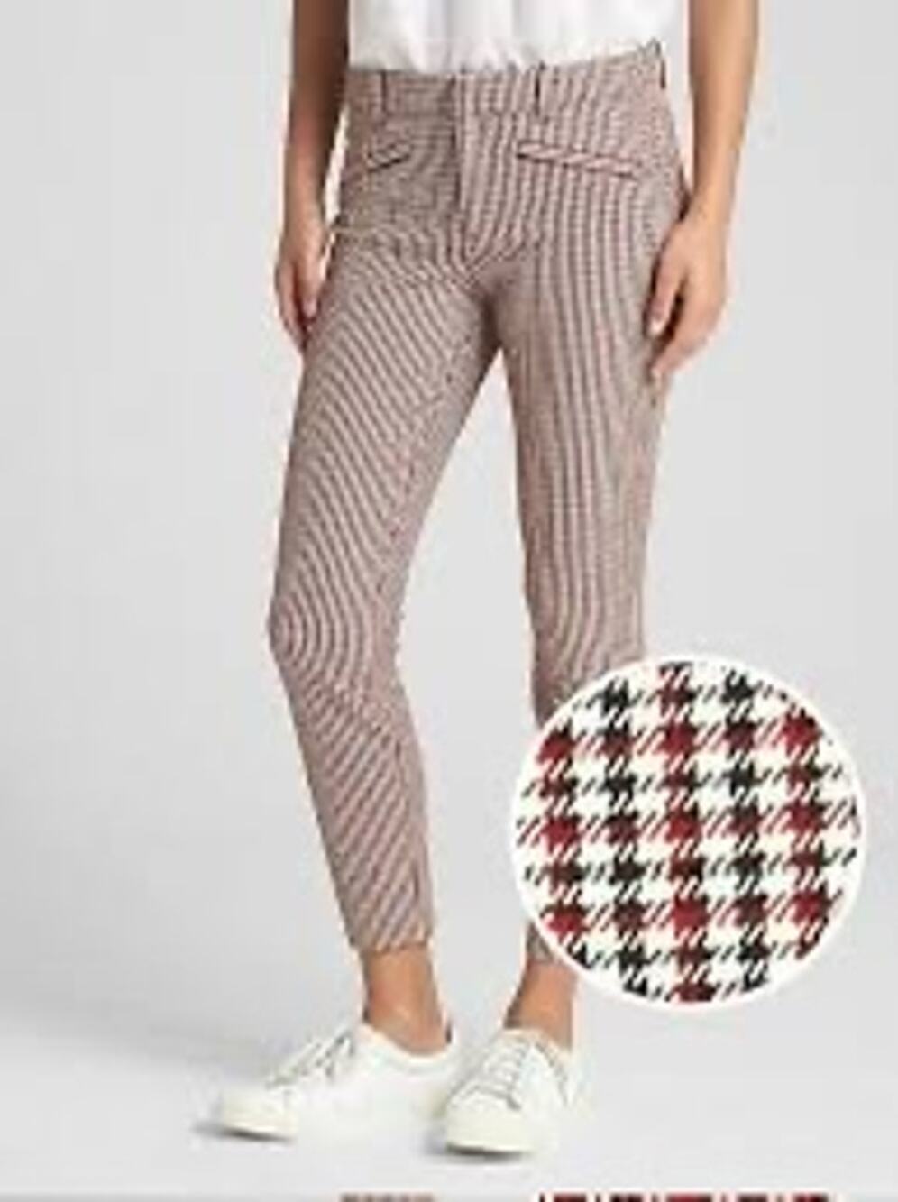 Gap Skinny Ankle Pant Mini Check Size 4 Red White Blue Preppy Academia Coastal